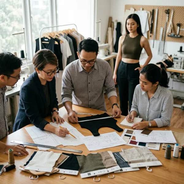 Tim fashion mengembangkan crop top dengan pola, sample, dan technical specification untuk koleksi 2026