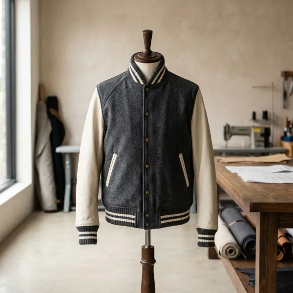 Rib pada kerah manset dan bagian bawah jaket baseball