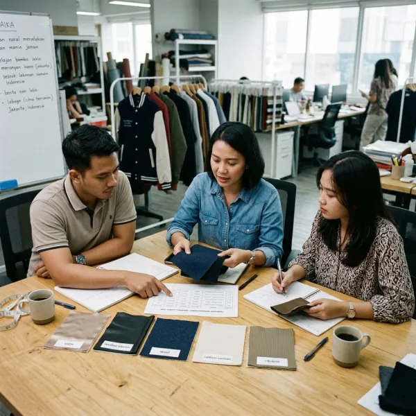 Tim fashion memilih dan mengevaluasi bahan untuk pengembangan jaket baseball Tim fashion memilih dan mengevaluasi bahan untuk pengembangan jaket baseball
