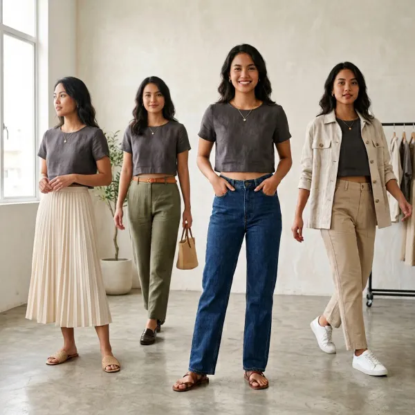 Beberapa cara styling crop top dengan jeans, trousers, rok, dan outerwear