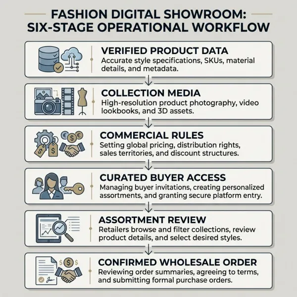 Workflow from collection data and media to buyer review and wholesale order confirmation Workflow from collection data and media to buyer review and wholesale order confirmation