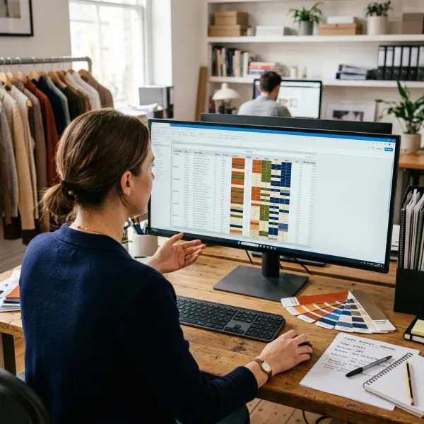Fashion buyer building a balanced wholesale assortment by category, color, price, and delivery
