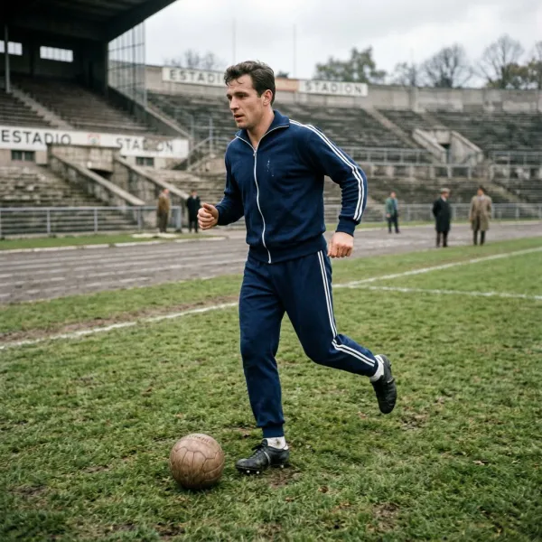 Representasi editorial tracksuit klasik era 1960-an yang menjadi tonggak perkembangan pakaian training Representasi editorial tracksuit klasik era 1960-an yang menjadi tonggak perkembangan pakaian training