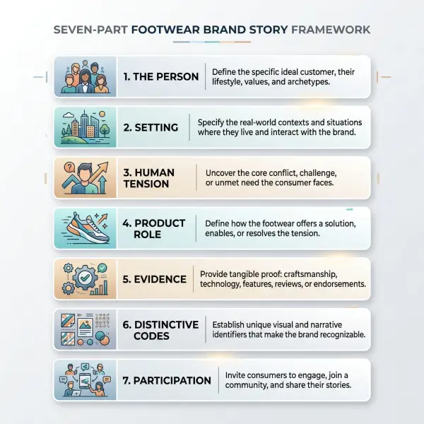 Seven-part framework for building a footwear lifestyle story