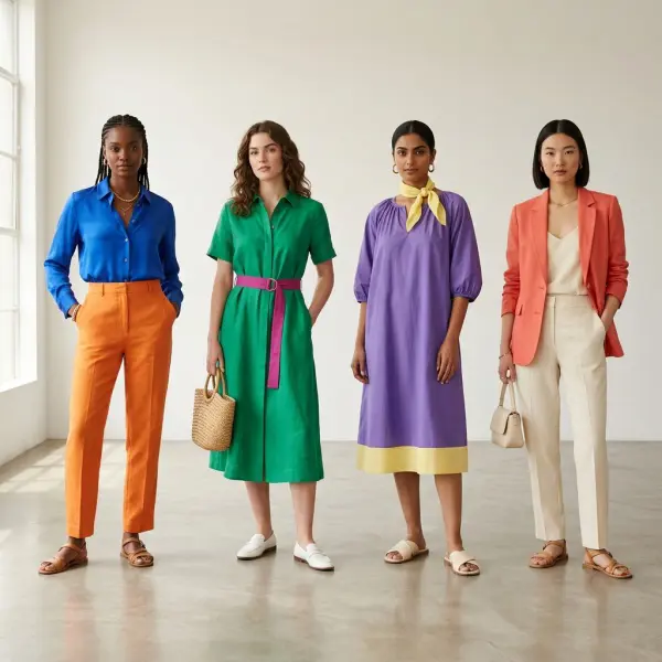 Inspirasi kombinasi warna biru oranye hijau pink dan coral cream untuk color blocking