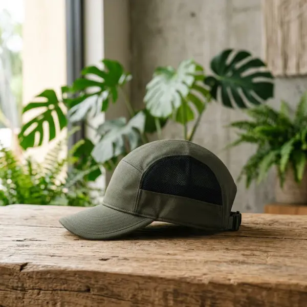 Topi dengan panel mesh pada crown untuk meningkatkan ventilasi
