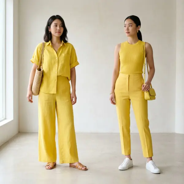 Perbandingan proporsi warna cerah dan siluet pada outfit musim panas