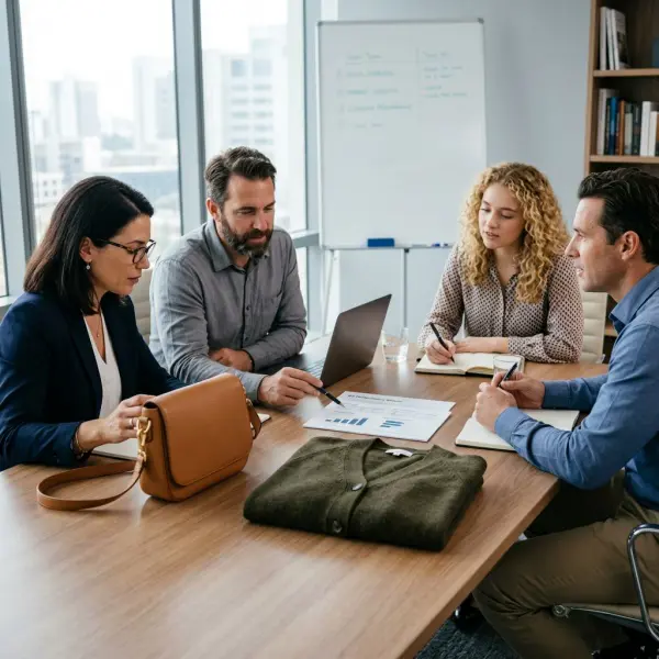 Fashion licensing teams reviewing sales, product quality, channels, and royalty performance