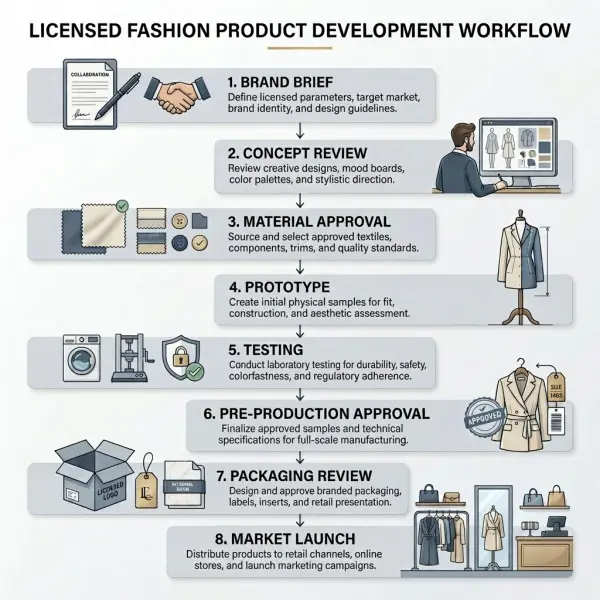 Approval workflow for licensed fashion products from concept to market launch
