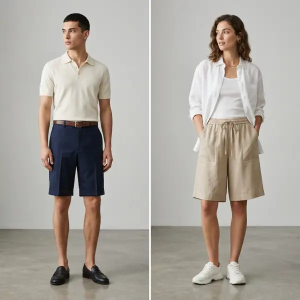 Bermuda short dalam interpretasi fashion modern untuk konsumen pria dan wanitaBermuda short dalam interpretasi fashion modern untuk konsumen pria dan wanita