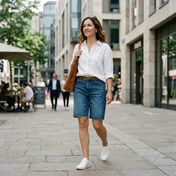 Bermuda short denim wanita dengan potongan modern untuk gaya kasual