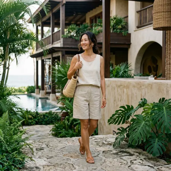 Bermuda short berbahan linen untuk gaya resortwear