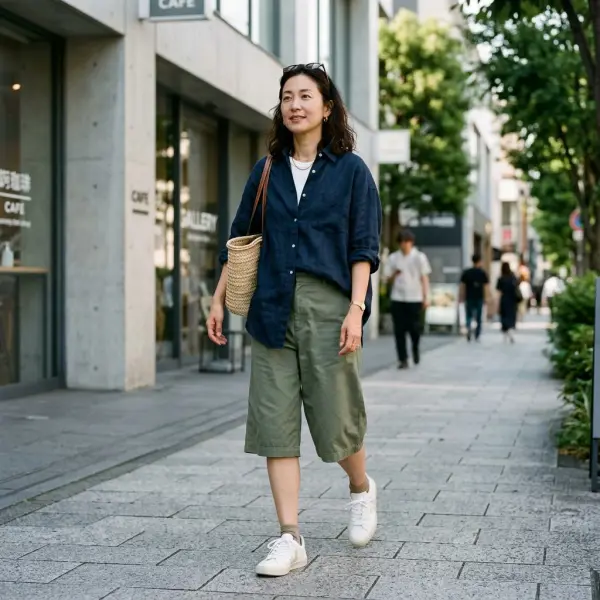 Gaya street style menggunakan Bermuda short berpotongan panjang