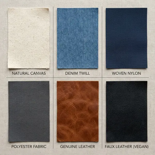 Perbandingan tekstur bahan kanvas denim nilon polyester kulit dan faux leather untuk tas