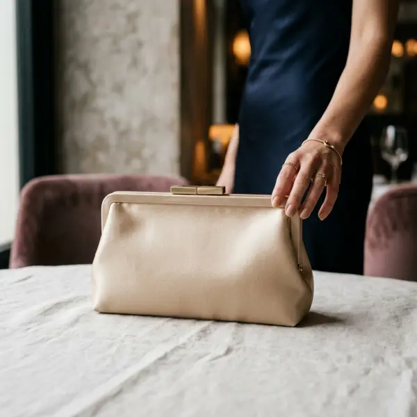 Clutch satin dengan permukaan berkilau untuk gaya elegan