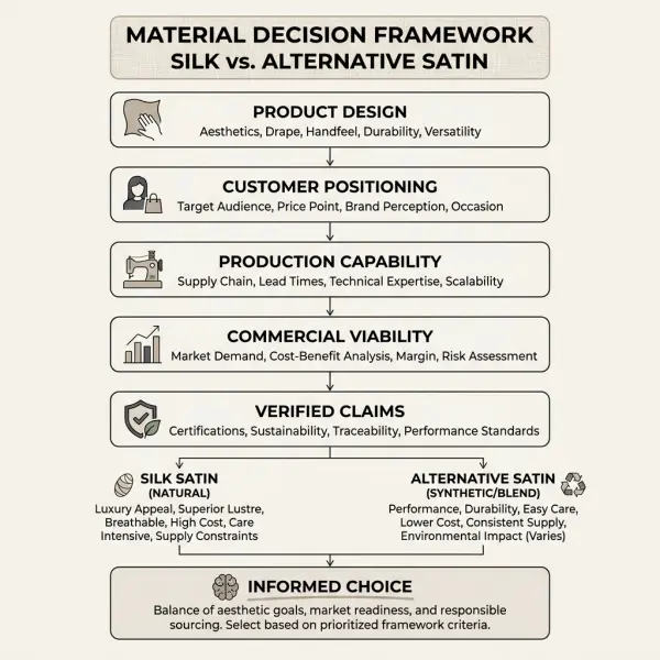 Decision framework for choosing silk satin or alternative satin fabrics