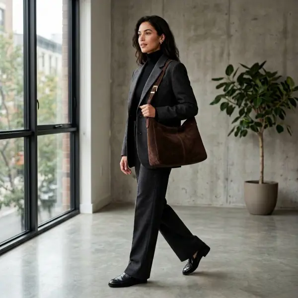 Shoulder bag suede dengan tekstur lembut untuk gaya elegan