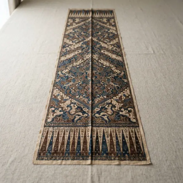Motif tumpal pada kedua ujung kain panjang Jawa