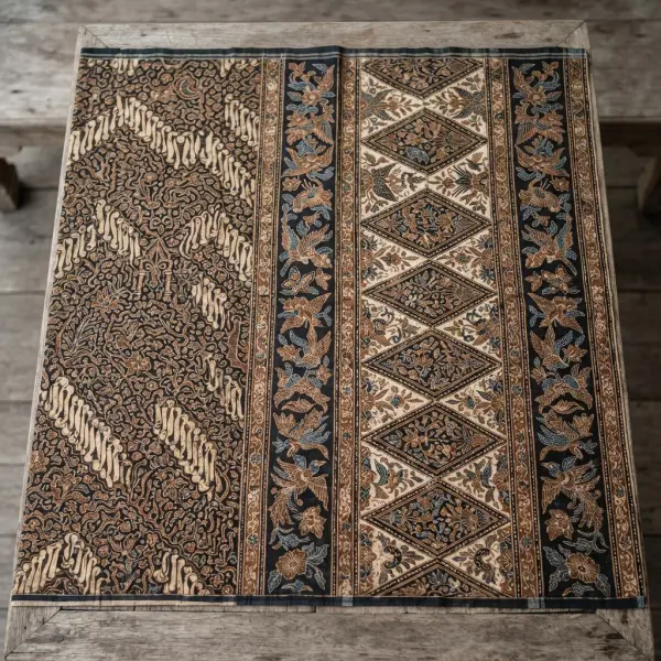 Motif tumpal pada bagian kepala sarung batik Jawa