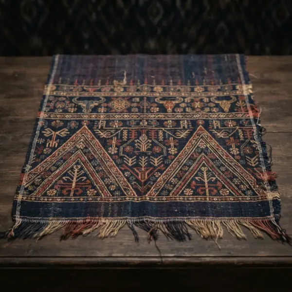Detail motif tumpal pada tekstil Toraja dari Sulawesi