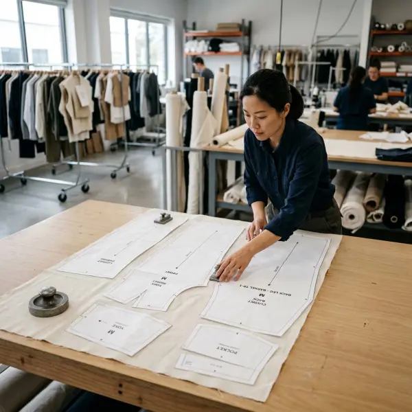 Proses perencanaan marker pola barrel pants untuk mengoptimalkan penggunaan kain