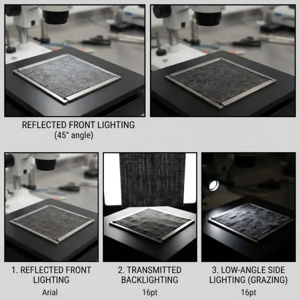 Comparison of reflected transmitted and angled lighting for fabric machine vision Comparison of reflected transmitted and angled lighting for fabric machine vision