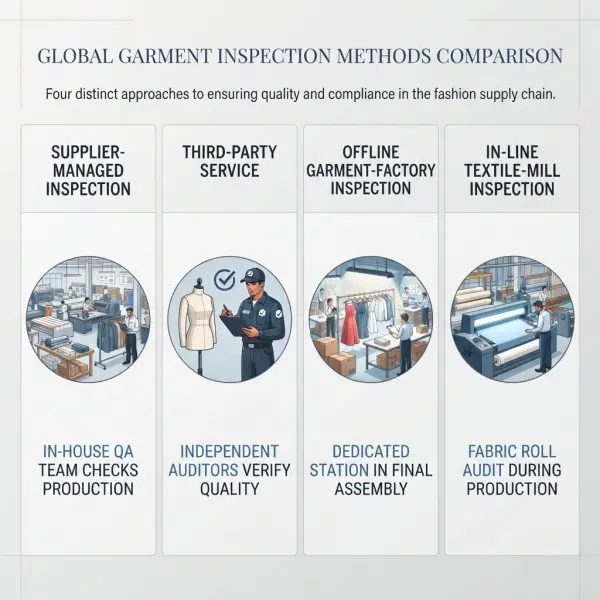 Comparison of supplier third-party offline and in-line fabric inspection operating models