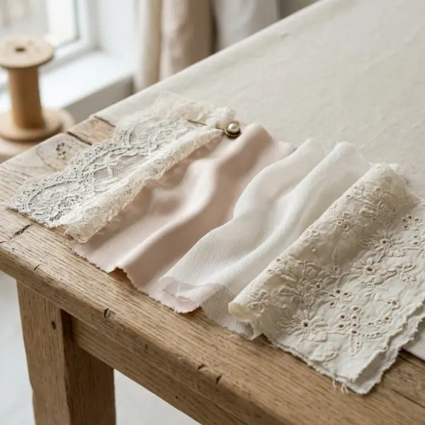 Material lace satin chiffon dan cotton untuk desain fashion coquette Material lace satin chiffon dan cotton untuk desain fashion coquette