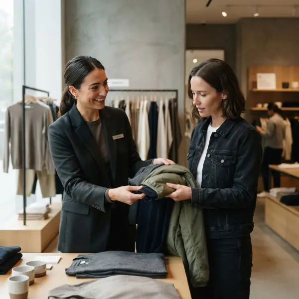 Fashion retail team presenting compatible garments for practical layering