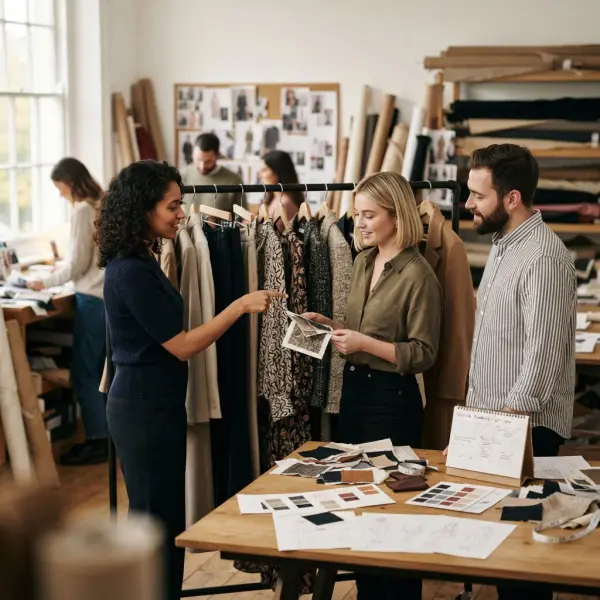 Fashion team planning a seasonless assortment around compatible core garments