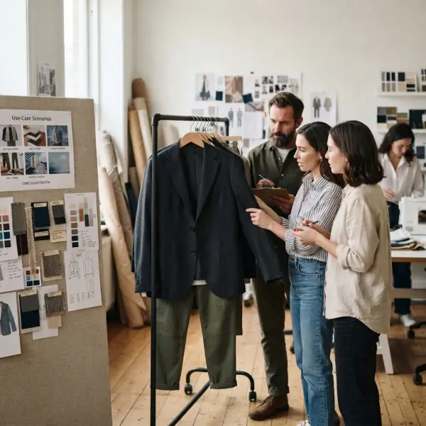 Fashion product team planning a practical transitional clothing assortment