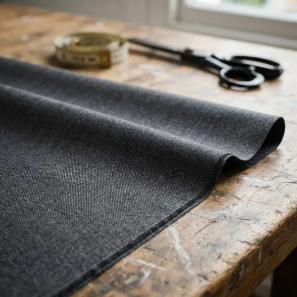 Detail tekstur kain semi wool yang digunakan untuk tailoring jas dan blazer
