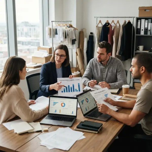 Fashion e-commerce team reviewing anonymized return reasons and recovery metrics