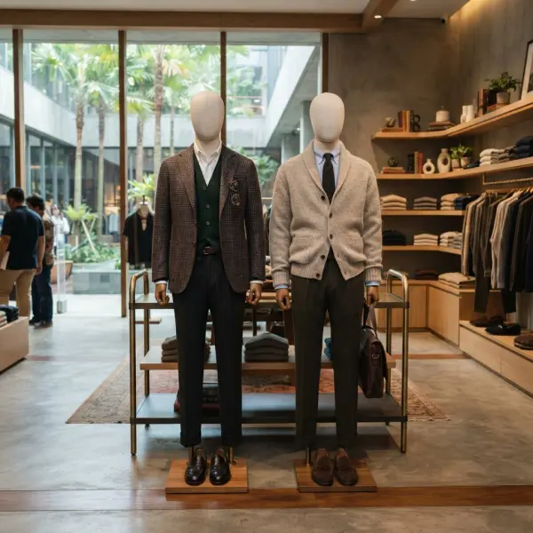 Display retail fashion modern yang menampilkan koleksi nerdy aesthetic secara wearable