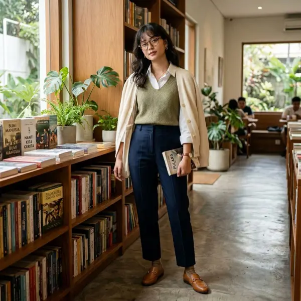 Pilihan kemeja knit vest dan cardigan untuk outfit nerdy aesthetic