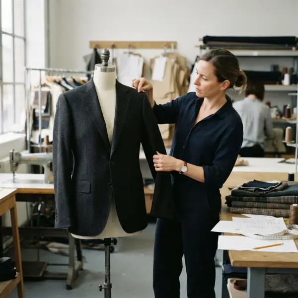 Pengujian prototype blazer berbahan semi wool di studio pengembangan produk Pengujian prototype blazer berbahan semi wool di studio pengembangan produk