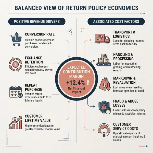Business framework balancing the revenue benefits and costs of a fashion return policy Business framework balancing the revenue benefits and costs of a fashion return policy