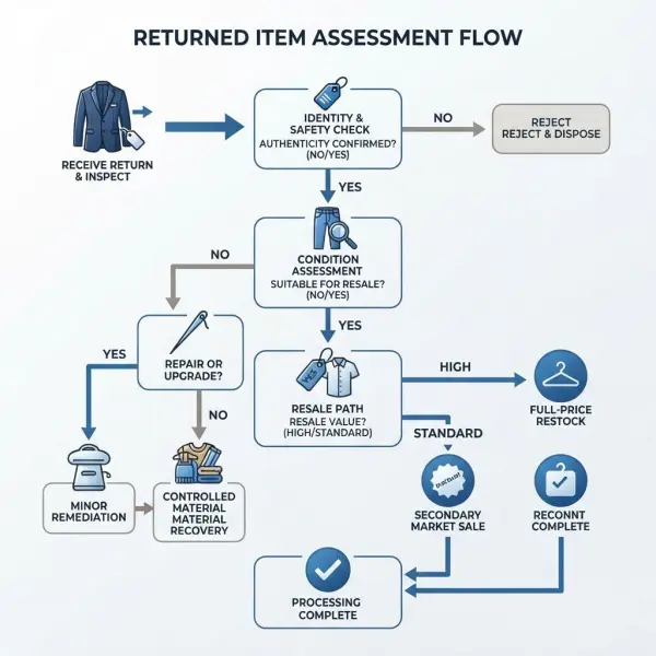 Decision framework for restocking, repairing, reselling, donating, or disposing of returned fashion products