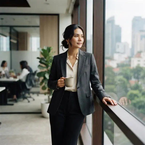 Busana formal berbahan semi wool yang digunakan di lingkungan kantor Indonesia Busana formal berbahan semi wool yang digunakan di lingkungan kantor Indonesia