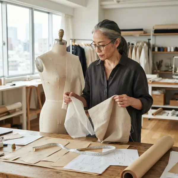 Desainer memilih kain muslin untuk draping dan pengembangan sample fashion