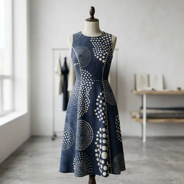 Detail motif polkadot berulang pada permukaan busana dengan variasi ukuran dan kepadatan