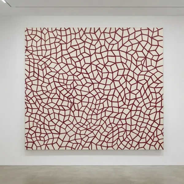Lukisan Infinity Nets Yayoi Kusama dengan pola jaring yang berulang memenuhi bidang