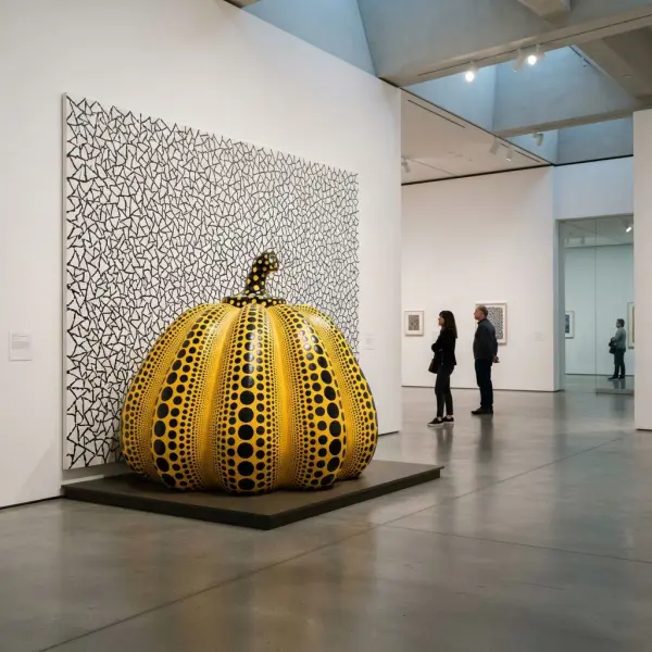 Karya Yayoi Kusama dengan polkadot dan pola repetitif sebagai ciri khas seni kontemporer