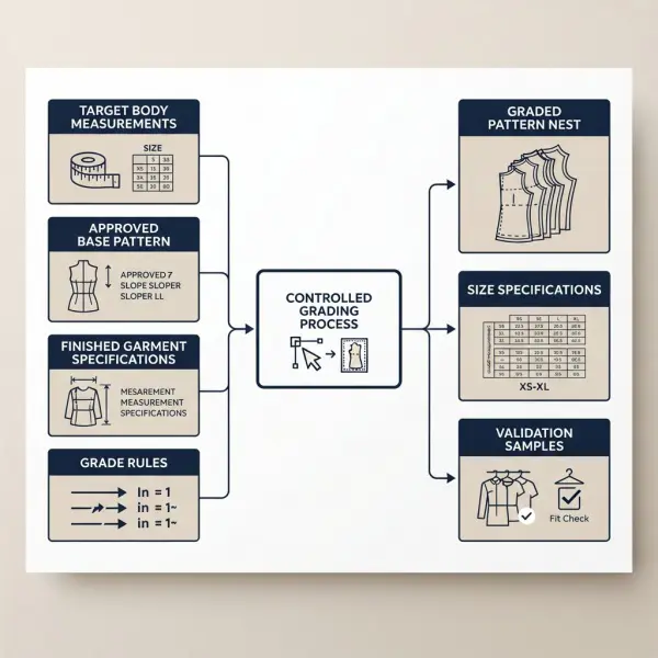 Diagram showing the inputs and outputs of garment pattern grading