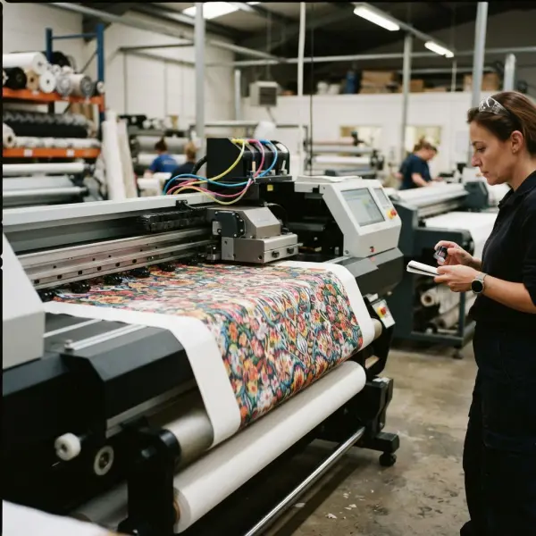 Digital textile printer producing patterned fabric for fashion apparel manufacturing