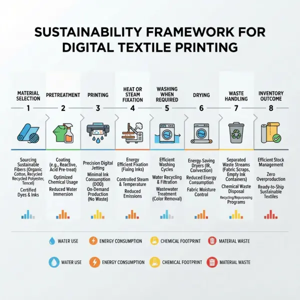 Comparison of production stages that affect the environmental impact of digital textile printing