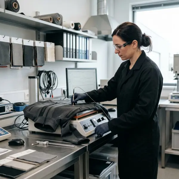 Pengujian performa termal infrared fabric dan prototype pakaian di laboratorium tekstil Pengujian performa termal infrared fabric dan prototype pakaian di laboratorium tekstil