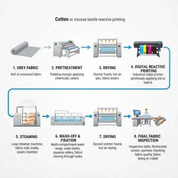 Reactive digital printing workflow for cotton fashion fabric