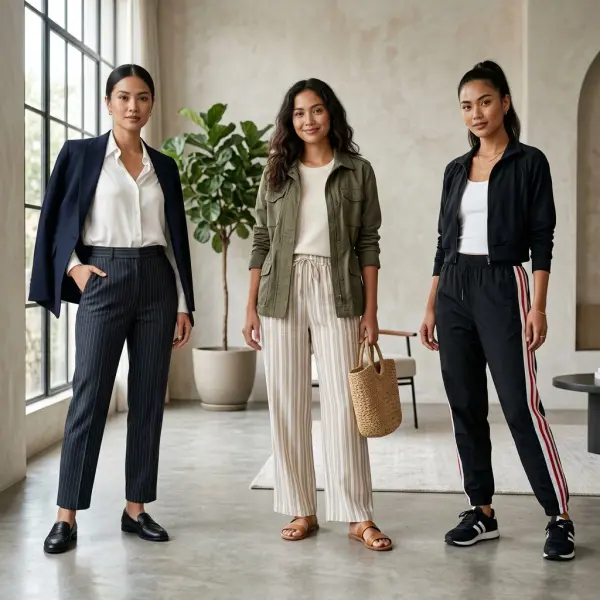 Pilihan striped pants berdasarkan bahan garis siluet dan kebutuhan pemakaian Pilihan striped pants berdasarkan bahan garis siluet dan kebutuhan pemakaian