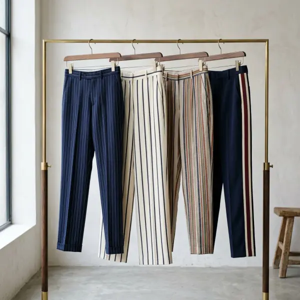 Koleksi striped pants dengan beragam karakter garis dan siluet dalam studio fashion